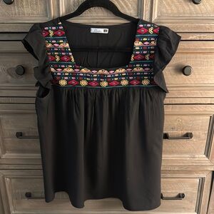 Embroidered Black Top
